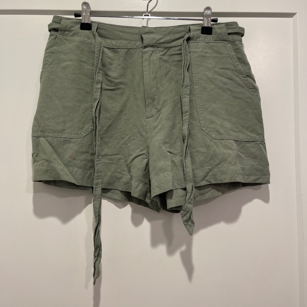 KanCan Olive Green Linen Blend Tie Waist Shorts KW1007SG Large